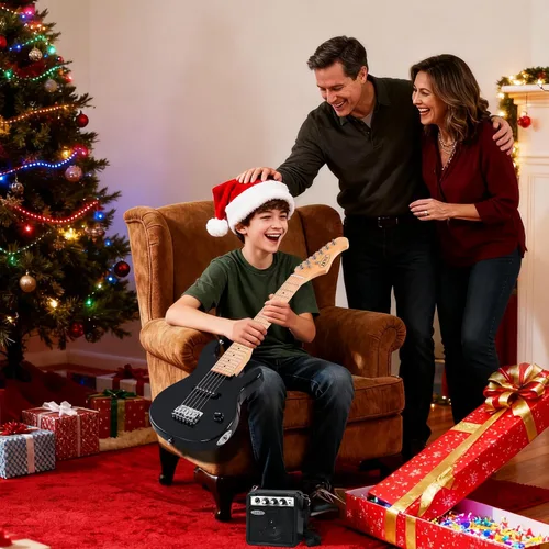 Miniatura 2 de ZENY Guitarra eléctrica para niños de 30 pulgadas con amplificador de 5 W, bolso de concierto, correa, cable, cuerdas y púas, kit de accesorios Negro