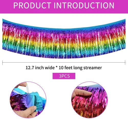 Miniatura 2 de BEISHIDA 3 Paquetes de Guirnalda de Flecos de Lámina Metálica Arcoíris Oscuro para Colgar en la Pared, Banderas de Oropiel para Halloween, Flotas