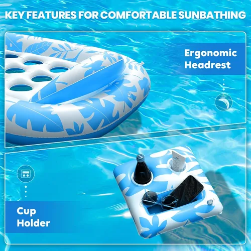 Miniatura 3 de Flotadores inflables para piscina para adultos, 3 en 1, flotadores de piscina con toldo y soporte para tazas, balsa de piscina XL, sillas