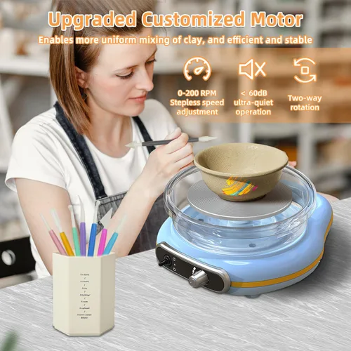 Miniatura 4 de Mini kit de rueda de cerámica para niños, máquina de cerámica eléctrica de rotación bidireccional de 4.7 pulgadas, velocidad ajustable, bajo ruido