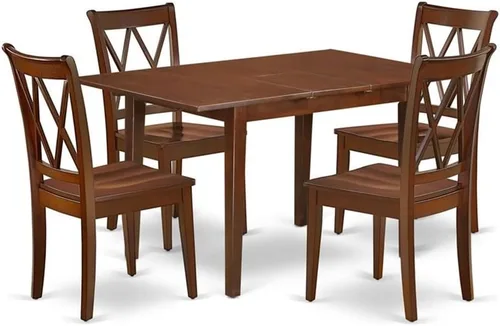 East West Furniture PSCL5-MAH-W - Juego de mesa de comedor de 5 piezas, incluye una mesa de cocina rectangular con hojas de mariposa y 4 sillas de
