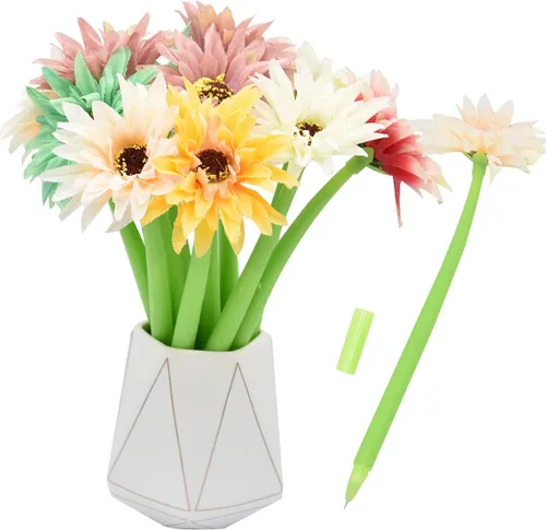 Miniatura 9 de 12 bolígrafos creativos de tinta de gel con flores artificiales, color negro líquido, tinta de gel de 0.020 in, para niñas y mujeres, suministros