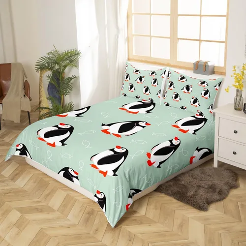 Miniatura 3 de jejeloiu Juego de ropa de cama para niños y niñas, tamaño individual, diseño de pájaros y frailecillos, para decoración de dormitorio de niños