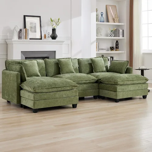Miniatura 56 de Otomán de Sofá Moderno de Chenille Nube de 35'', Otomán Rectangular para Sofá Seccional Modular, Beige