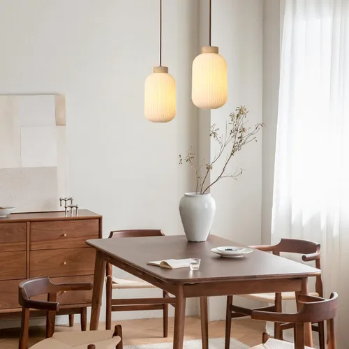 Miniatura 6 de Luces Colgantes Modernas de Mediados de Siglo para Isla de Cocina, Lámpara Colgante Grande de Vidrio Lechoso Acanalado, Accesorio de Iluminación