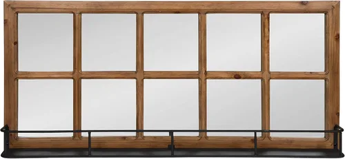 Miniatura 2 de Kate and Laurel Jackson Casual Farmhouse - Espejo de ventana de madera maciza de 10 pulgadas con estante de metal negro envejecido, 40 x 18