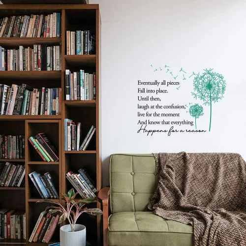 Miniatura 4 de Vinilo decorativo con citas inspiradoras para la familia, todas las piezas caen en su lugar, vive el momento y sabe que todo sucede por una razón