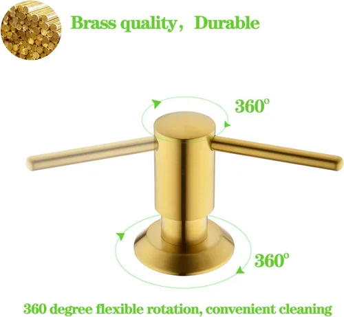 Miniatura 3 de Dispensador de jabón dorado para fregadero de cocina, dispensador de jabón integrado de latón, cabezal de bomba de oro cepillado, loción líquida