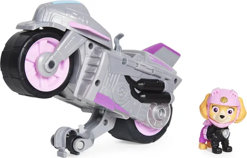 Paw Patrol, Moto Pups Deluxe de Skye, vehículo de motocicleta de tracción que hace piruetas y figura de juguete