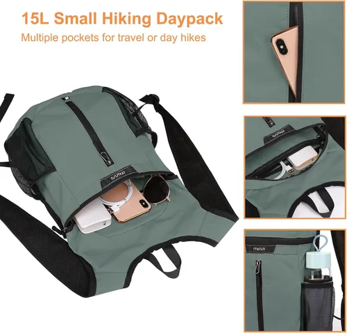 Miniatura 3 de MOSISO Mochila de senderismo ligera para senderismo, mochila plegable para viajes, bolsa de hombro plegable con bolsillo vertical frontal