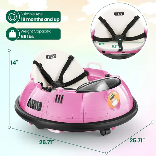 Miniatura 6 de Hikole Auto Chocador para Bebé con Control Remoto para Padres, Autos Chocadores de 12V para Niños Pequeños de 1-3, Cinturón de Seguridad de 5 Rosa