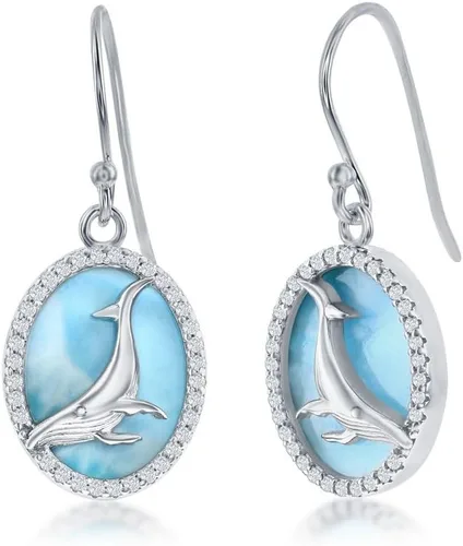Miniatura 27 de Beaux Bijoux Aretes de plata de ley azul larimar para mujer, joyería natural de larimar, diseño de animales marinos, pez de pulpo de tortuga