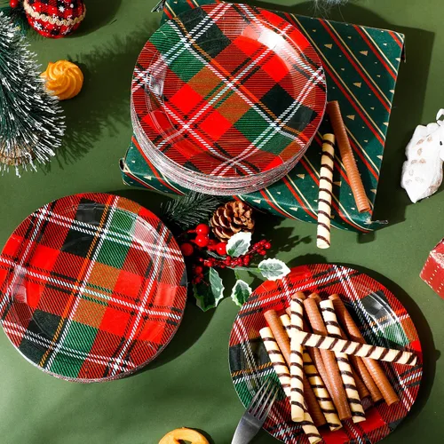 Miniatura 4 de Shellwei 100 platos de papel de Navidad de 7 pulgadas, platos de fiesta de Navidad a granel desechables para suministros de fiesta de Navidad