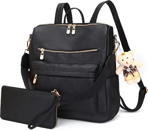 Miniatura 11 de Soperwillton Bolso de mochila para mujer. Bolsos de mano con diseño multiusos. Bolsa de hombro de cuero sintético. Bolsa de viaje. Juego de 2