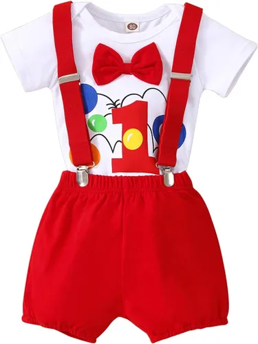 Miniatura 2 de IDOPIP Traje formal para bebé niño para el primer cumpleaños de Cake Smash con corbatín y tirantes y pantalones cortos para sesión de fotos