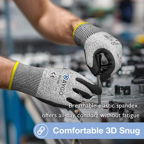 Miniatura 5 de KAYGO 2 pares de guantes de trabajo resistentes a cortes para hombres y mujeres, guantes de corte ANSI A3, guantes de trabajo de seguridad de Gris