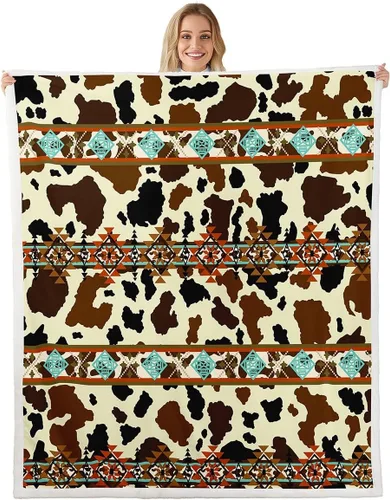 Miniatura 17 de Erosebridal Manta de forro polar de piel de vaca con estampado de leopardo marrón, manta occidental de 50 x 60 pulgadas, manta con estampado de vaca