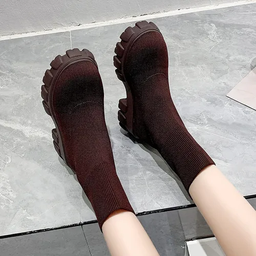 Miniatura 5 de Botas al tobillo con suela de lengüeta para mujer, tacón bajo, botas Chelsea elásticas, botines cortos