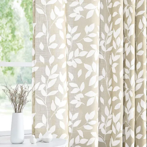 Miniatura 14 de Treatmentex Cortinas blancas y grises para dormitorio de 84 pulgadas de largo, cortinas semitransparentes con estampado de hojas para ventanas