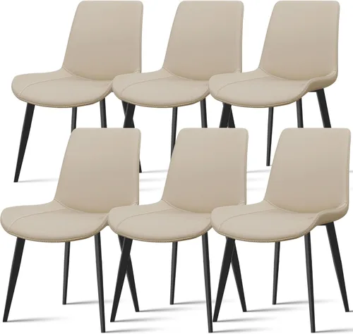 Miniatura 10 de Juego de 4 sillas de comedor, modernas sillas de comedor tapizadas de piel sintética con patas de metal resistentes y respaldo cómodo, sillas Marrón