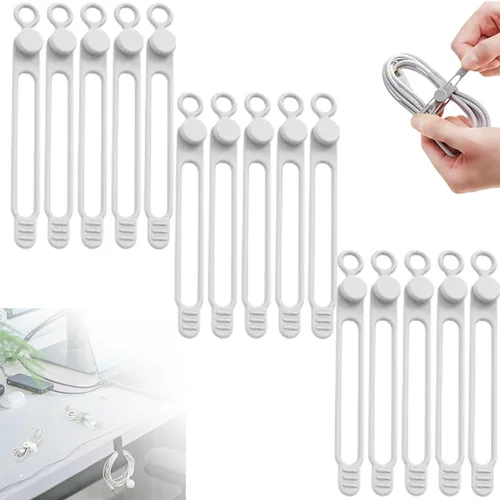 Miniatura 10 de Bridas de silicona para cables, organizador de cables de silicona, organizador de cables reutilizable, organizador de cables multiusos para viajes