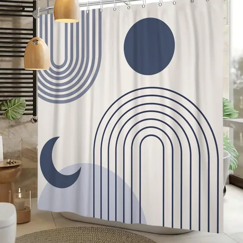 Miniatura 7 de Cortina de ducha moderna y bohemia, cortinas de ducha minimalistas estéticas azules de mediados de siglo para baño, cortinas de baño impermeables