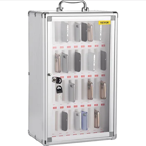 Miniatura 9 de VEVOR Clóset de Almacenamiento para Teléfono Celular, 20 Ranuras de Material Acrílico con Cerraduras de Puerta y Llaves, Clóset de Pared