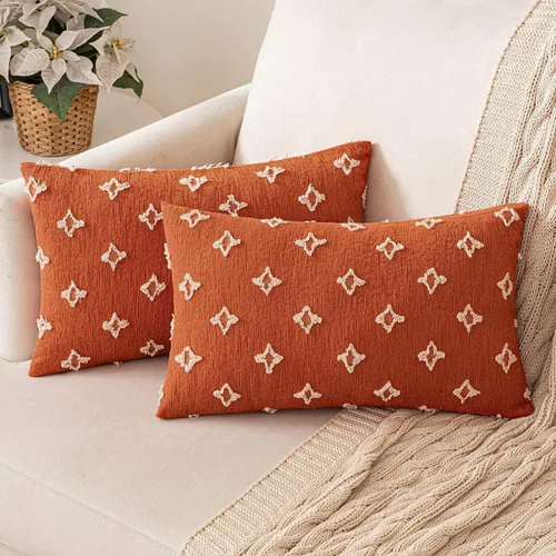 Miniatura 14 de MIULEE Juego de 2 fundas de almohada decorativas de jacquard rómbico, funda de cojín cuadrada suave para sofá, cama, dormitorio, sala de estar, 16 x