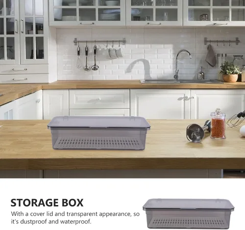 Miniatura 4 de Cabilock Caja de almacenamiento de drenaje de palillos con tapa, paquete de 2 unidades de 11.02 x 5.11 x 5.51 pulgadas, contenedor organizador