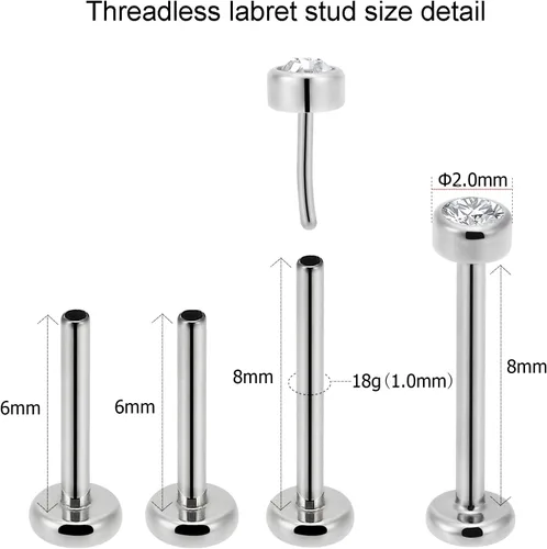 Miniatura 3 de NewkeepsR - Broche de titanio G23 de ajuste a presión, piercing labret para labios, aretes tipo Monroe, tragus, 20g18g16g