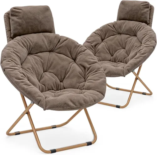 Miniatura 19 de MoNiBloom Silla redonda plegable de piel sintética con reposacabezas extraíble para adultos, marco de metal, de gran tamaño, cómoda, suave