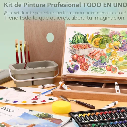 Miniatura 7 de Juego de pintura ESRICH de 166 piezas, suministros de pintura con 96 pinturas (aceite, acuarela, gouache y pintura acrílica), caballetes de metal