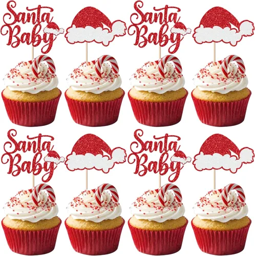 Miniatura 10 de Paquete de 24 Adornos para Cupcakes de Feliz Navidad, Adornos para Cupcakes para Revelación de Género, Adornos para Cupcakes de Árbol de Navidad, 5