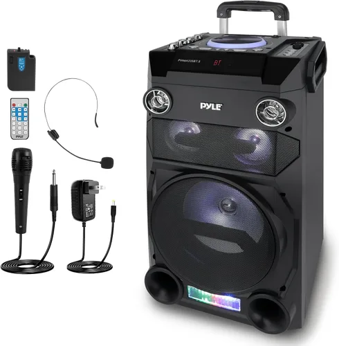 Miniatura 8 de Pyle Altavoz portátil - Altavoz de salida de potencia máxima de 15 pulgadas, 80 vatios, sistema PA con luz LED, asas, ruedas y control remoto