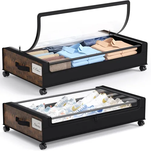 Miniatura 20 de Yecaye Almacenamiento debajo de la cama con ruedas, paquete de 2, contenedores de almacenamiento extra grandes de 85 L debajo de la cama con marco
