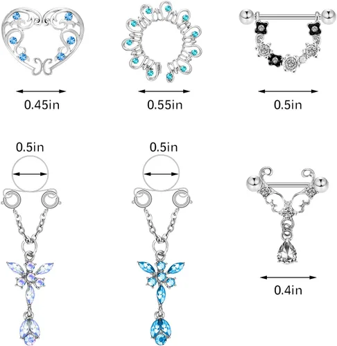 Miniatura 6 de Hicarer 12 anillos falsos de acero inoxidable para el pecho, incluye 8 anillos de pecho sin perforación y 4 anillos de pecho de imitación