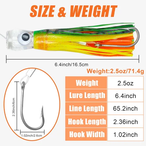 Miniatura 3 de Señuelos de arrastre de agua salada, señuelos de pesca de 6/9 pulgadas en alta mar para atún Marlin Mahi Wahoo Cebo de pesca en mar profundo, Mezcla