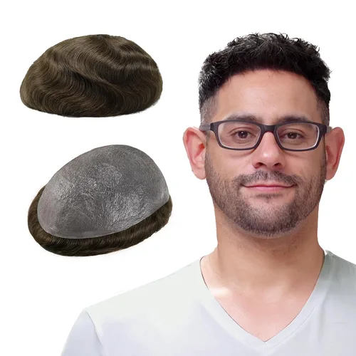 Miniatura 19 de Lordhair Toupee para hombres con cabello humano 100% europeo 8x10 pulgadas para hombres 0.001 in sistema de cabello de piel ultra fina para todos