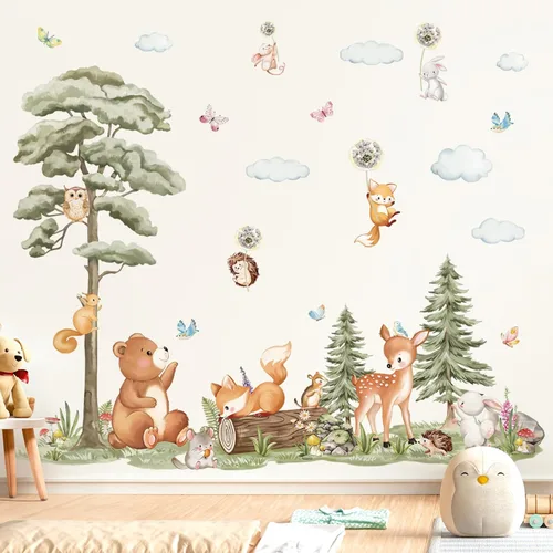 Miniatura 9 de decalmile Calcomanías de Pared de Rama de Árbol de Animales de la Selva Safari Mono Jirafa León Pegatinas de Pared Guardería Habitación de Niños