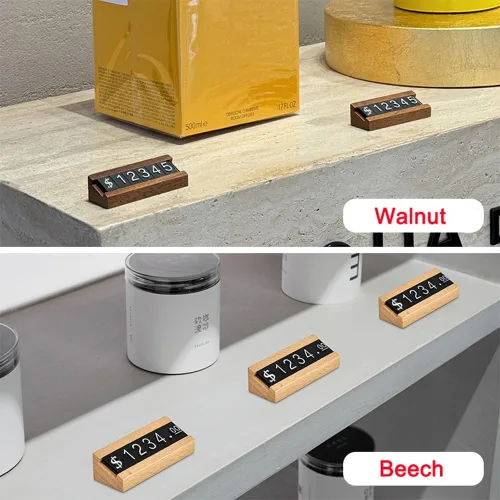 Miniatura 2 de 10 juegos/caja de exhibición de precios Soporte de mostrador de precio de madera, cubo digital con número de letra, etiqueta de precio ajustable