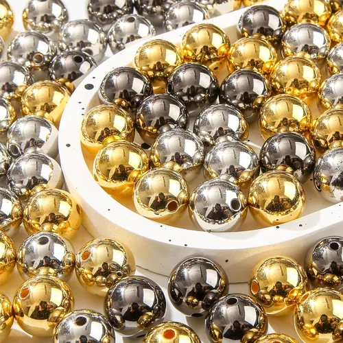 cuentas de acrílico de 16 mm en color dorado y plateado de 100 unidades, cuentas de chicle para bolígrafo, para hacer pulseras, diademas, collares,