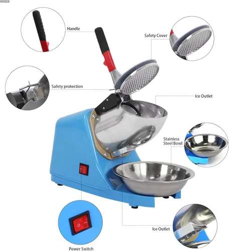 Miniatura 3 de Trituradora de hielo eléctrica de 110 V, máquina portátil de acero inoxidable de 4 cuchillas para hielo afeitada, máquina de hielo afeitado de 300 W