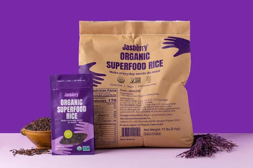 Miniatura 3 de Jasberry - Arroz orgánico superalimentario, arroz morado de grano entero suave y aromático, alto en antioxidantes, sin OMG, sin gluten, fácil