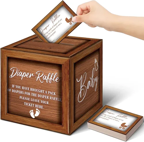 Miniatura 45 de Teling 51 boletos para rifas de pañales con caja de tarjetas, decoración de baby shower, caja de soporte para baby shower, para fiesta de rifas