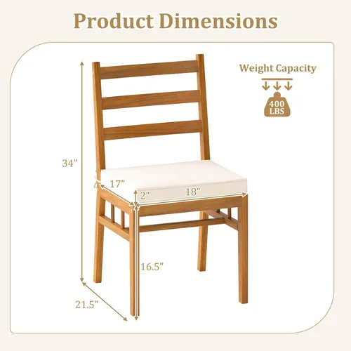 Miniatura 3 de Tangkula Juego de 4 sillas de patio de madera de acacia, sillas de comedor al aire libre con cojines de asiento acolchados, fundas lavables