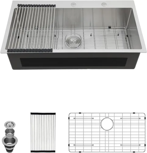 Miniatura 19 de Kichae Fregadero de Cocina de 21x20 Pulgadas, Fregadero de Barra Pequeño, Fregadero de Acero Inoxidable, Montaje Superior, Montaje Inferior