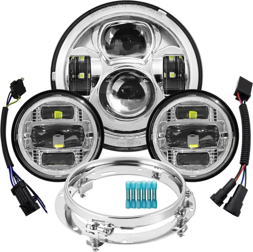 Faro delantero LED de 7 pulgadas cromado con luces antiniebla para motocicleta, lámpara compatible con Harley Davidson Touring Road King Ultra