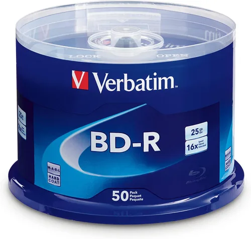 Verbatim BD-R 98397 - Disco multimedia grabable Blu-ray de 25 GB y 16X, paquete de 50 unidades