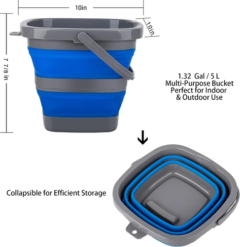 Miniatura 2 de Cubo plegable con 1.32 galones (5L), pequeño cubo de plástico para arena o playa, bañera de agua portátil para limpieza, cubo de agua de pesca
