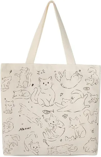 Miniatura 6 de Bonita bolsa de mano para mujer con cremallera, divertido bolso con gatos, perros, bolso grande de lona para el hombro